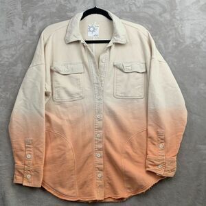 AERIE OFFLINE CASUSAL OMBRE OVERSIZED BUTTON SHIRT WOMENS Size XS CREAM ORANGE
